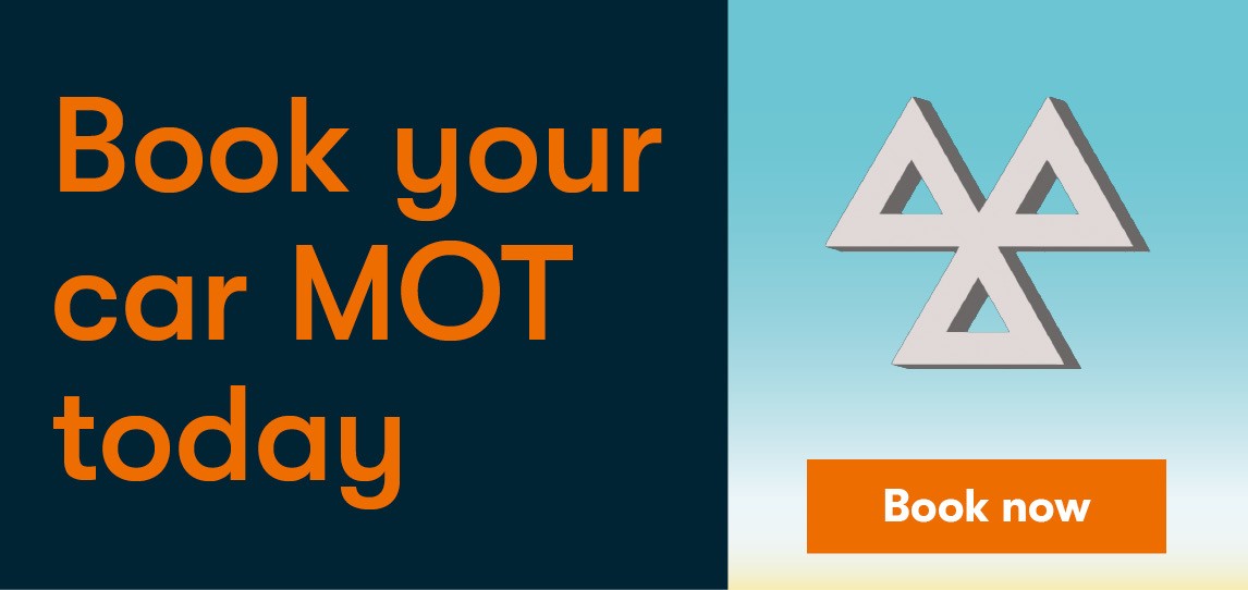 MOT sign over clouds, book now button and text stating MOT Starting from 34.95. t&c's apply