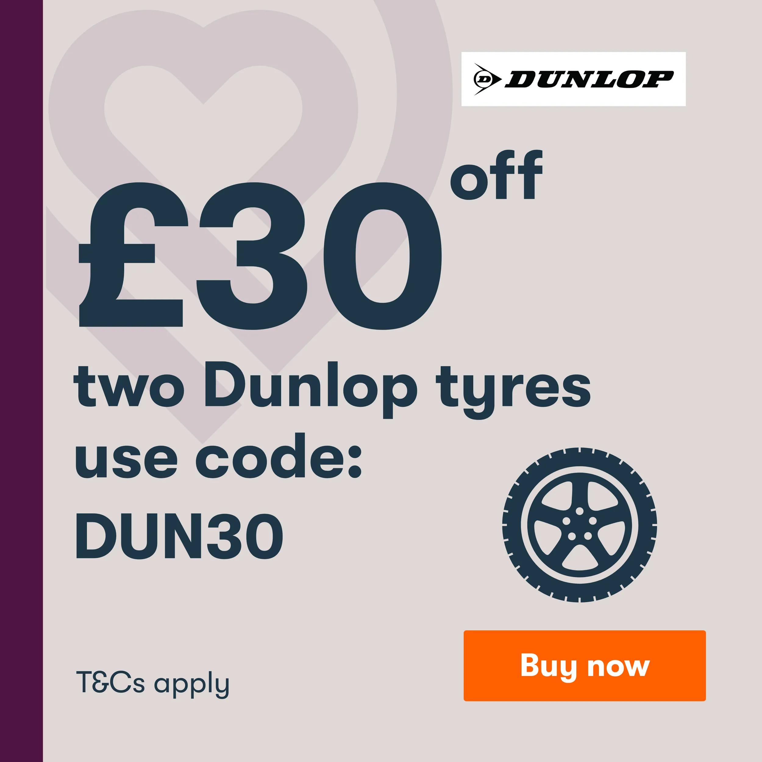 Up to £60 off four dunlop tyres
