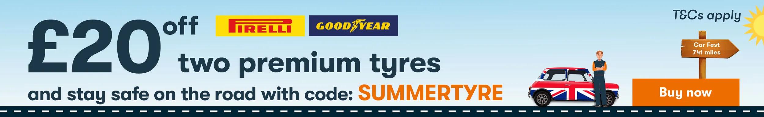 Up to £40 off pirelli or goodyear tyres with code summertyre
