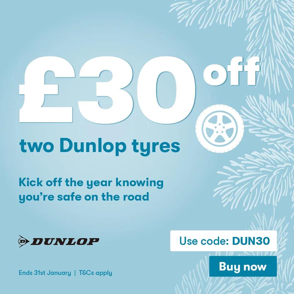 Up to £60 off four dunlop tyres