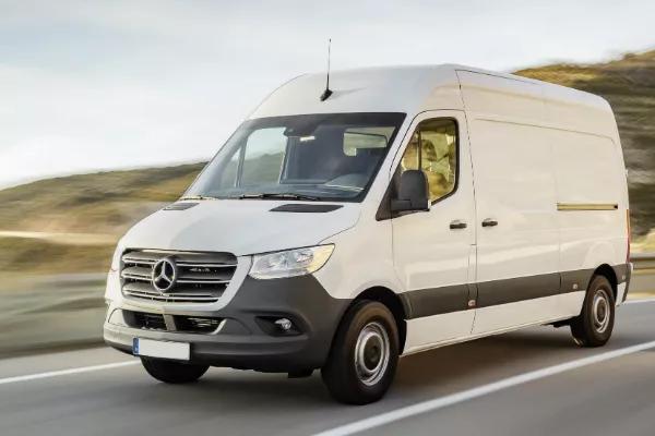 White delivery van on the road